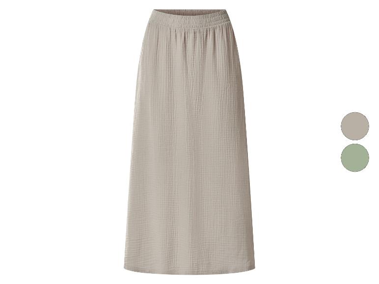 Lange mousseline rok met elastische taille, verkrijgbaar in beige en groen.