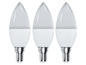 Drie witte LED-lampen met kaarsvorm.