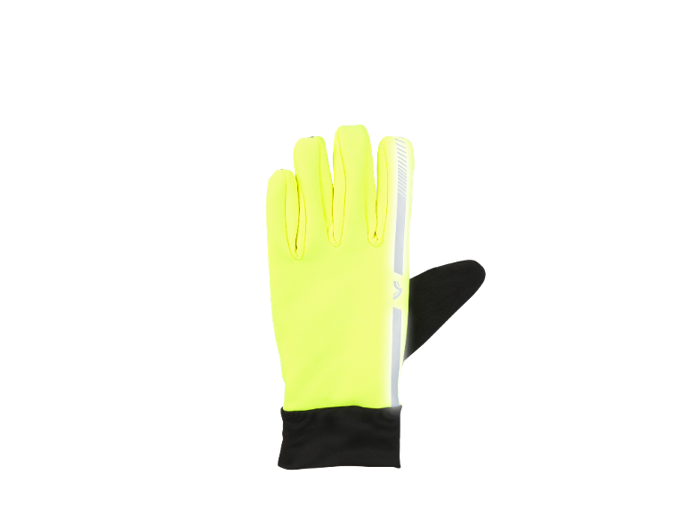 Fluorescerende gele sporthandschoen met reflecterende streep en zwarte manchet