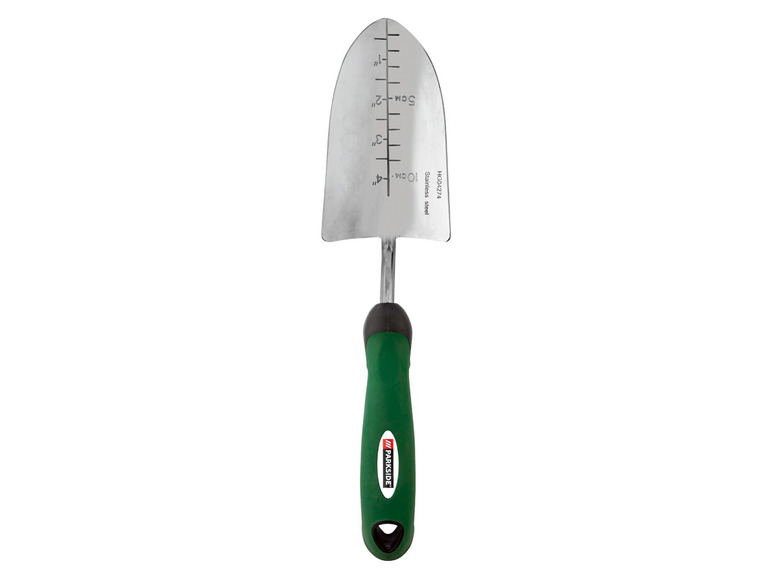 Een groene handgreep Parkside tuinschep met een metalen blad.