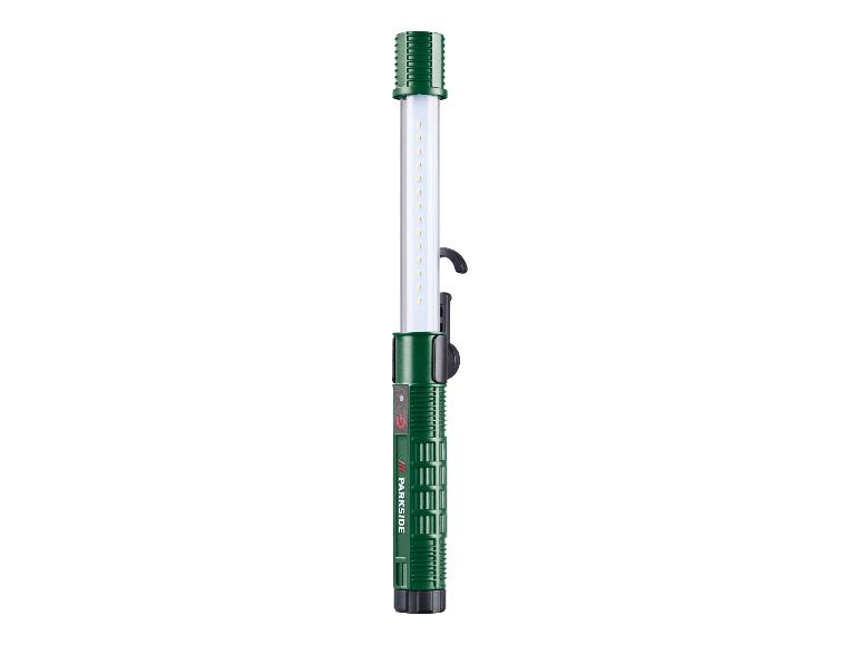 Groene LED-werklamp met haak en magnetische basis.
