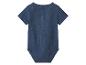 Donkerblauwe baby romper met korte mouwen en knoopjes op de rug.