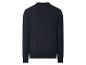 Donkerblauw gebreid poloshirt met lange mouwen, achteraanzicht.