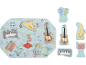 Muziekinstrumentenpuzzel met keyboard, saxofoon, gitaar, maracas en trommel.