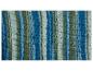 Gestroomd gebreid textiel in blauw, groen en wit.