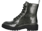 Donkergrijze combat boot met veters en een grove zool.