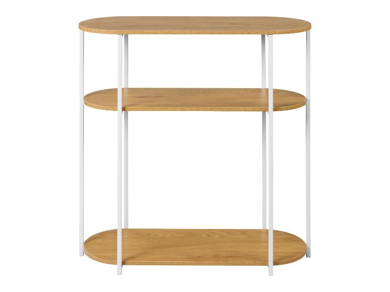 Drielaags houten rek met wit metalen frame