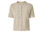 Kortmouw beige vest met gouden knopen.