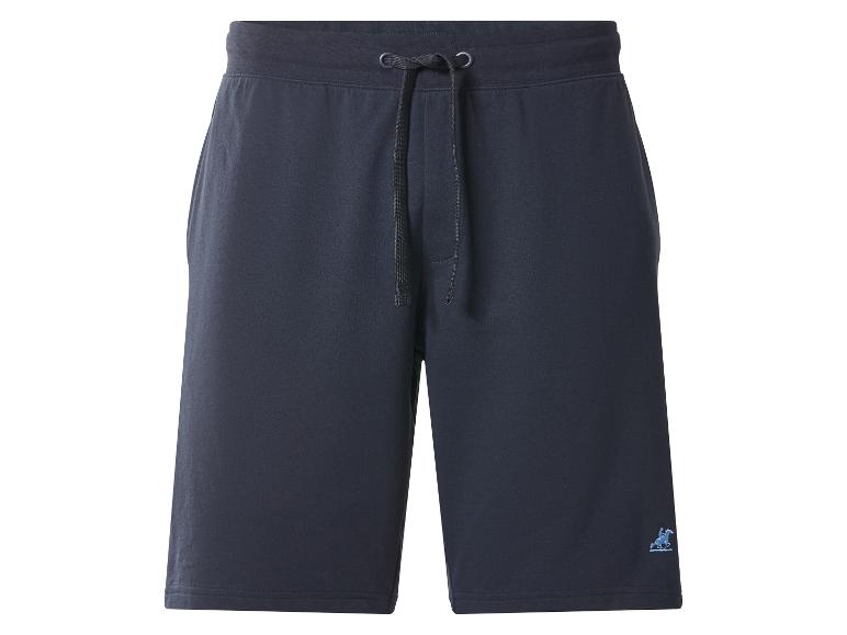 Marineblauwe sweatshorts met trekkoord en geborduurd logo.