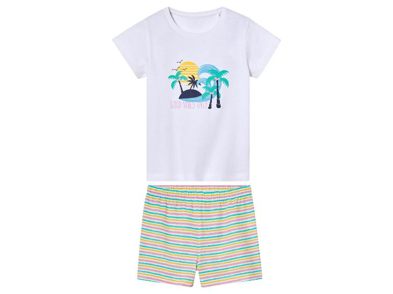 Kinder t-shirt en shorts, tropisch thema, gekleurde strepen.
