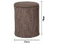 Ronde bruine corduroy poef met deksel, 41 cm hoog en 31 cm diameter.