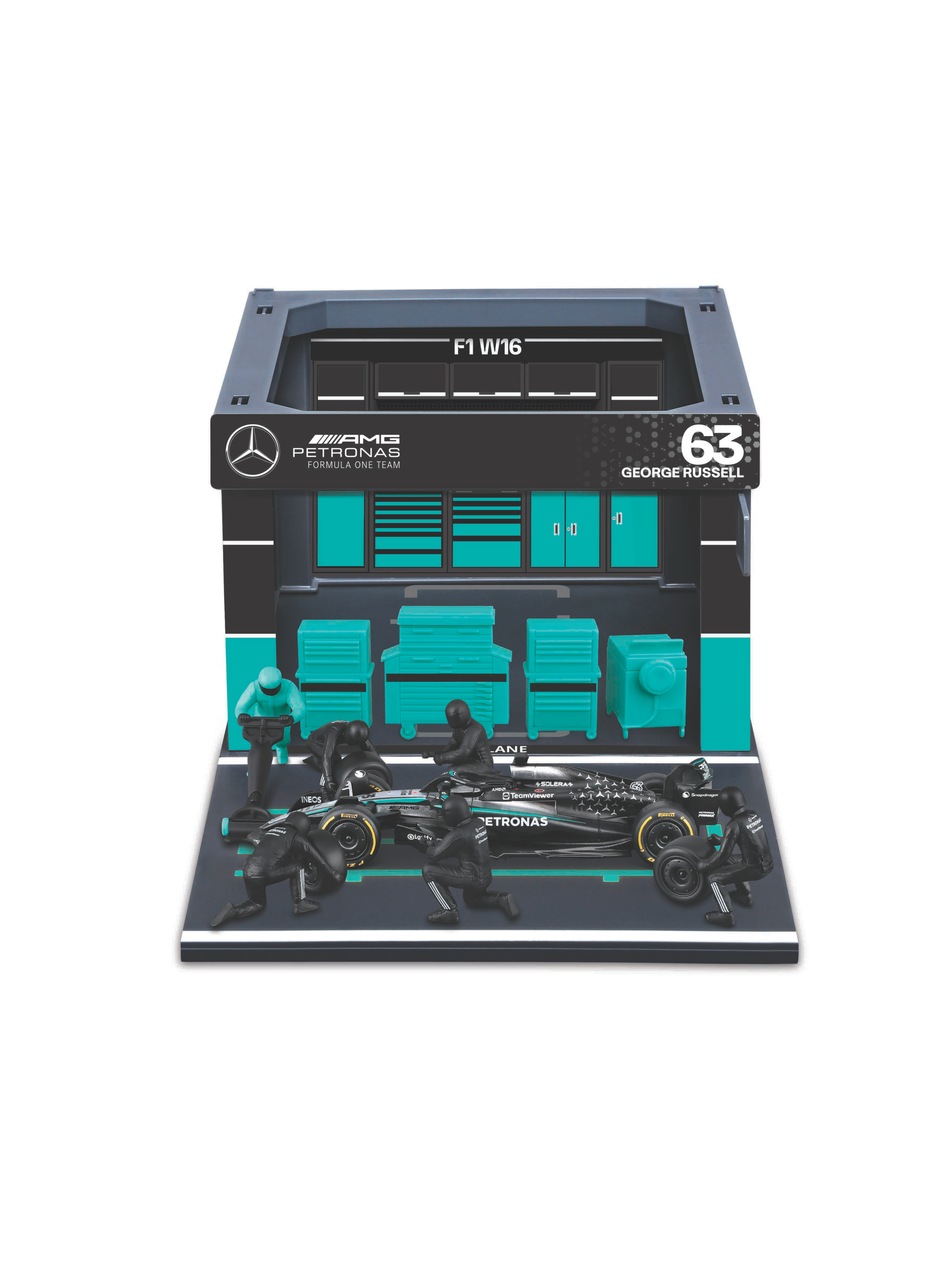 BBURAGO F1 Modelauto Pit Pass, 1:43 (Mercedes AMG Petronas F1 W16)