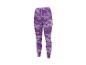 Paarse sportlegging met abstract patroon en strepen, met trekkoord in de taille.