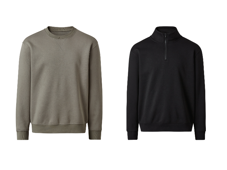 Sweaters met ronde hals en rits, grijs en zwart.