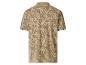 Poloshirt met korte mouwen en bladpatroon in bruine en beige tinten, achteraanzicht.