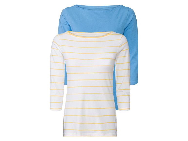 esmara 2 dames shirts (L (44/46), Lichtblauw/geel/witte strepen)