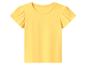 Geel T-shirt met korte mouwen en geplooide schouders.