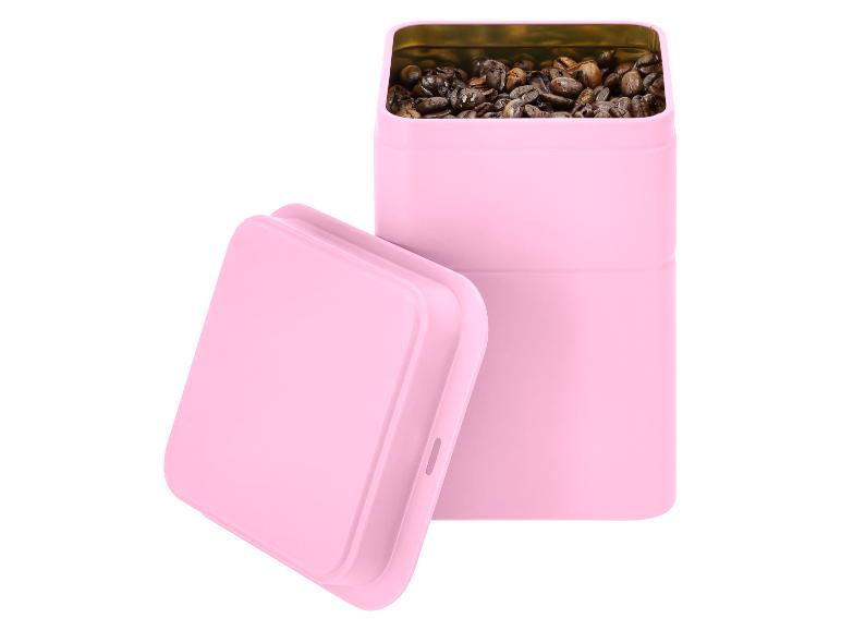 Roze koffiebonenblik met deksel