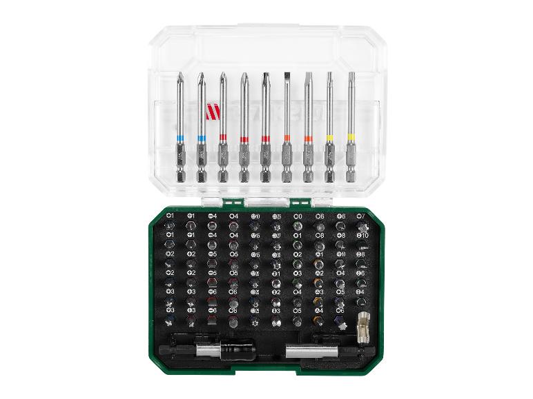 Schroevendraaierbitset met diverse bits en een doorzichtige koffer, inclusief PZ1, PH2, T20, H4.