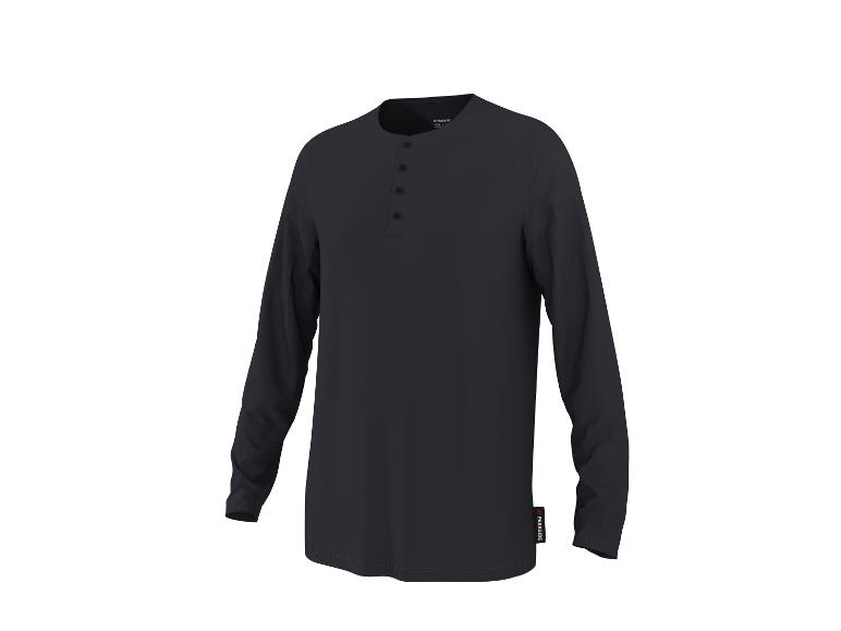Donkerblauw Henley shirt met lange mouwen en knopen voor heren