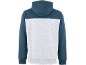 Heren tweekleurige hoodie in lichtgrijs en donkerblauw, achteraanzicht.
