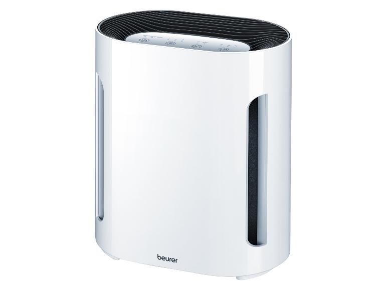 Witte luchtzuiveraar van Beurer met bedieningspaneel.