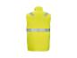 Gele reflecterende veiligheidsvest met reflecterende strepen, achteraanzicht.