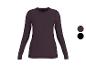Dames longsleeve in pruimkleur met ronde hals, ook verkrijgbaar in zwart.