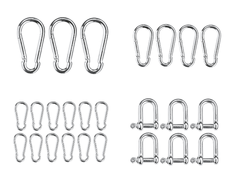 Metal haken en schakel voor het verbinden van elementen.