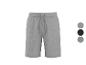 Grijze sweatshorts met verstelbaar trekkoord, met zwarte en grijze kleurstalen.