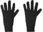 Paar zwarte gebreide handschoenen met touchscreen-compatibele vingertoppen.