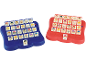 Wie is het? kinderspel met een blauw en een rood spelbord.