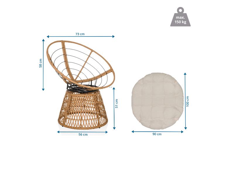 Papasan stoel met kussen, afmetingen 73x58 cm, onderstel 56x51 cm, kussen 90x100 cm, max. 150 kg