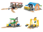 Houten treinset met treinstation, laadstation en kraan.