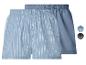 Twee blauwe boxershorts, één gestreept en één effen.