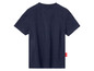 Een donkerblauw T-shirt met korte mouwen.