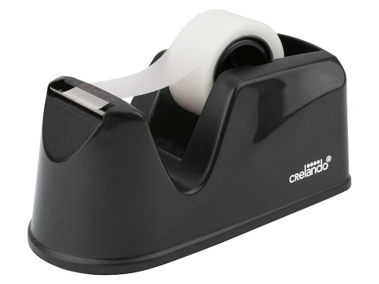 Zwarte Crelano tapehouder met witte plakband