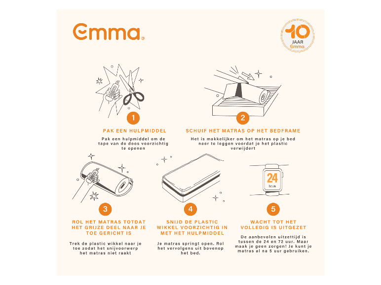 Emma: handleiding voor het opzetten van het matras.