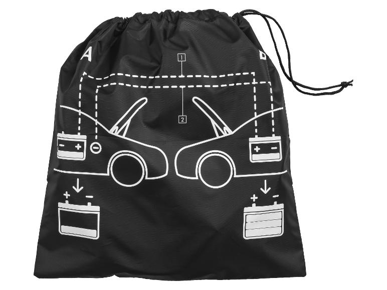 Zwarte tas met wit diagram voor het starten van een autoaccu.