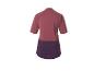 Dames tweekleurig sport T-shirt, achterkant, korte mouw, opstaande kraag, bordeaux en paars.