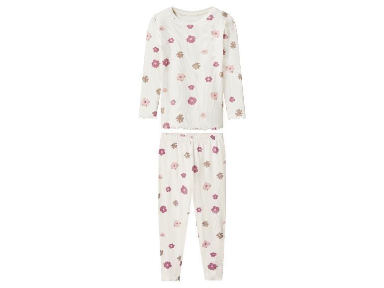 Wit pyjamaset met lange mouwen en roze en bruine bloemenprint