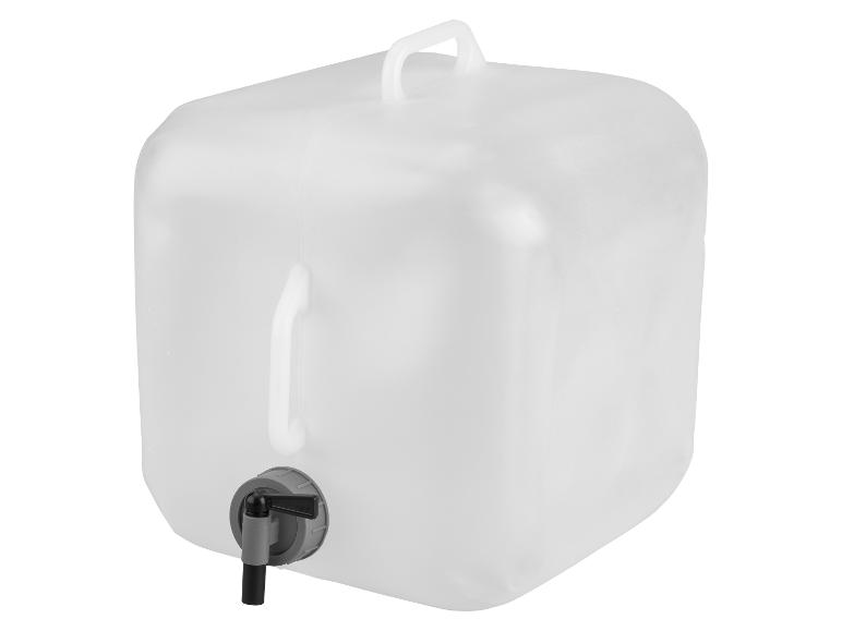 Transparante opvouwbare watercontainer met handvat en kraan.