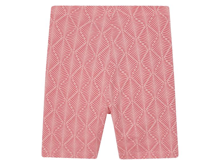 Roze fietsbroek met bladmotief.