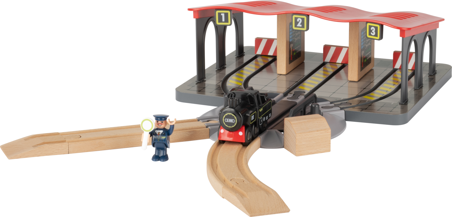 LUPILU Houten treinbaan uitbreidingsset (Locomotiefloodsset)
