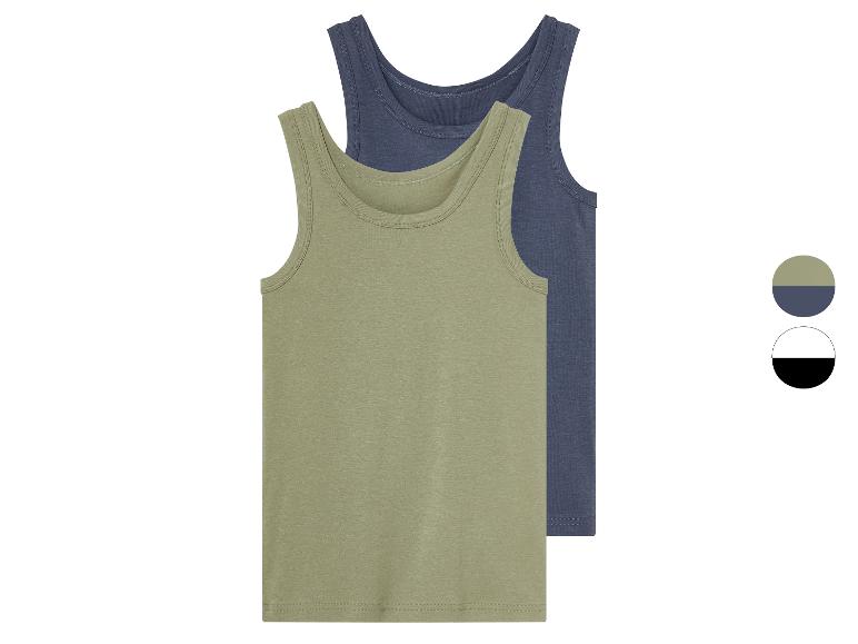 Twee tanktops, een in groen en een in donkerblauw