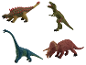 Vier LUPILU speelgoeddinosaurussen: Ankylosaurus, Brachiosaurus, T-Rex en Triceratops.