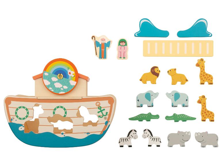 Houten speelgoedset Noach's Ark met boot, figuren en dierenparen