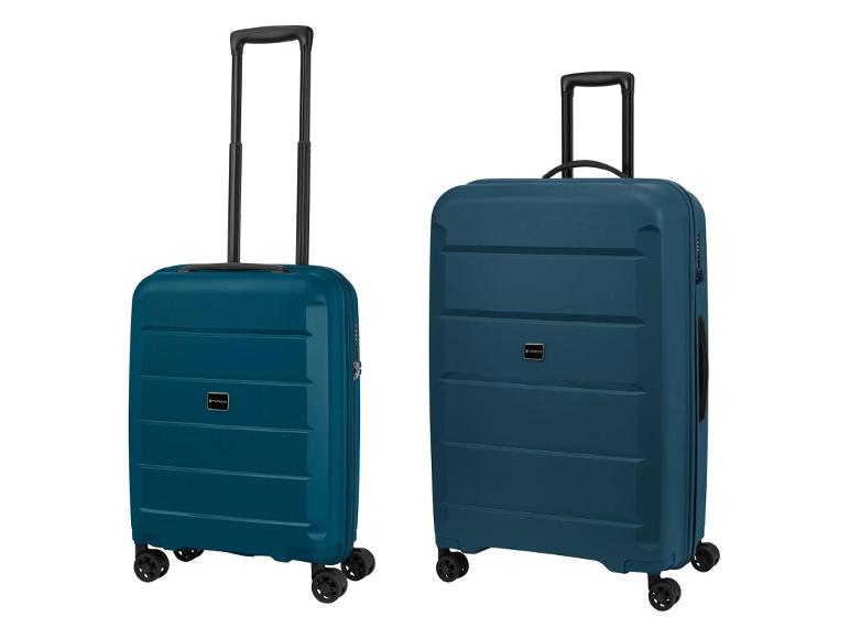 Blauwe Topmove koffers: een grote en een kleine.