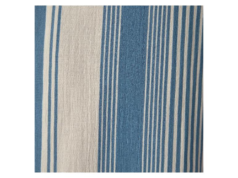 Stof met blauwe en lichtbeige strepen.