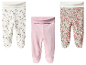 Drie baby leggings: konijntjes, roze en bloemenprint.